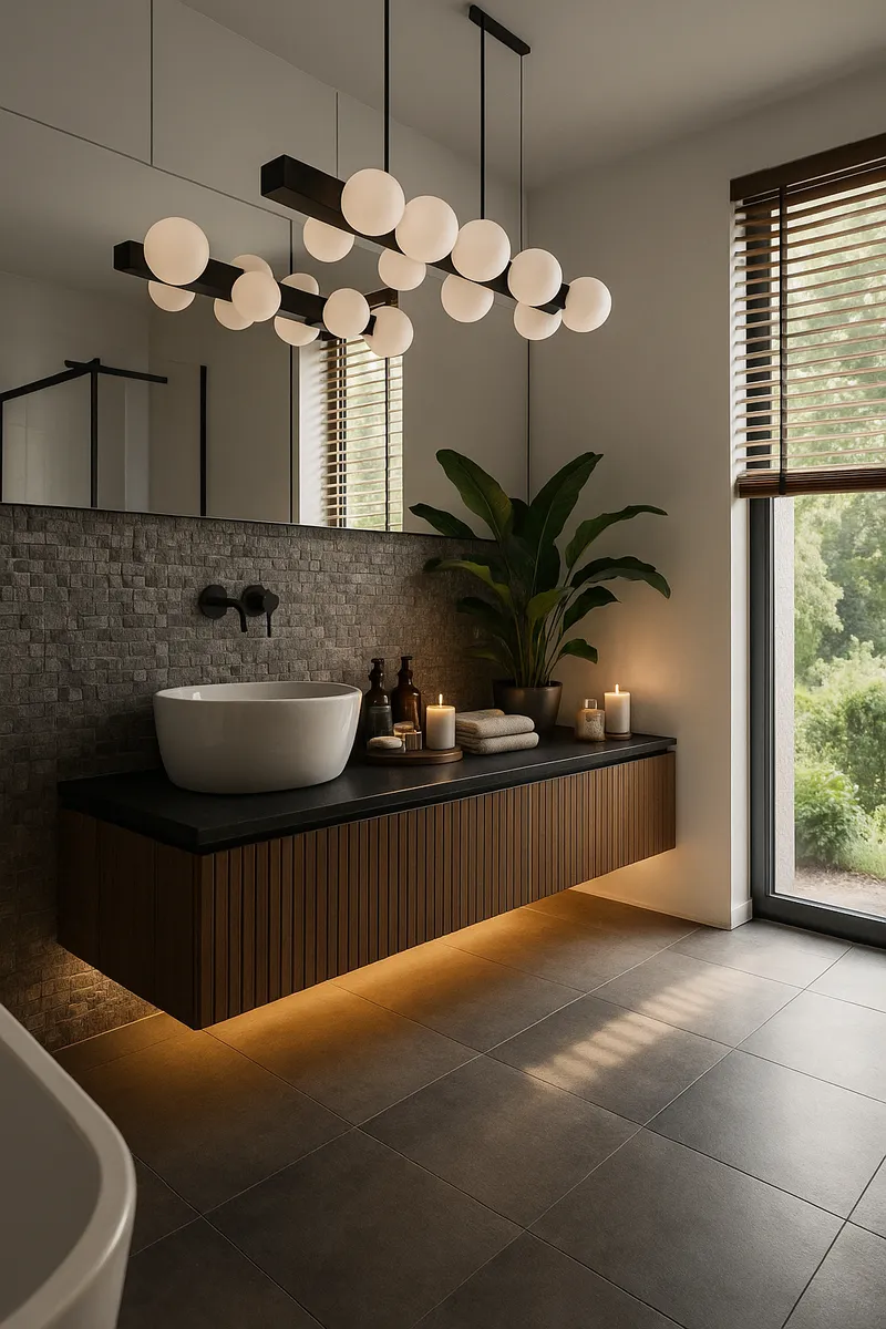 Strefa umywalki z szafką lamelową i podświetleniem LED