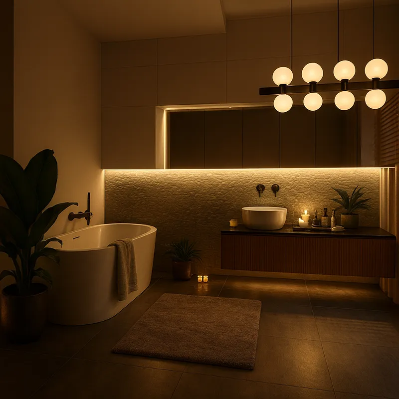 Łazienka główna w nastrojowym wieczornym oświetleniu ze świecami